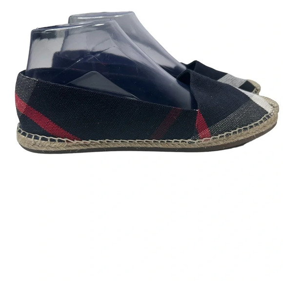 Burberry Hodgeson Check Canvas Flat Espadrille, Navy Check. Sz: EU 40 /US 9 - Picture 6 of 10